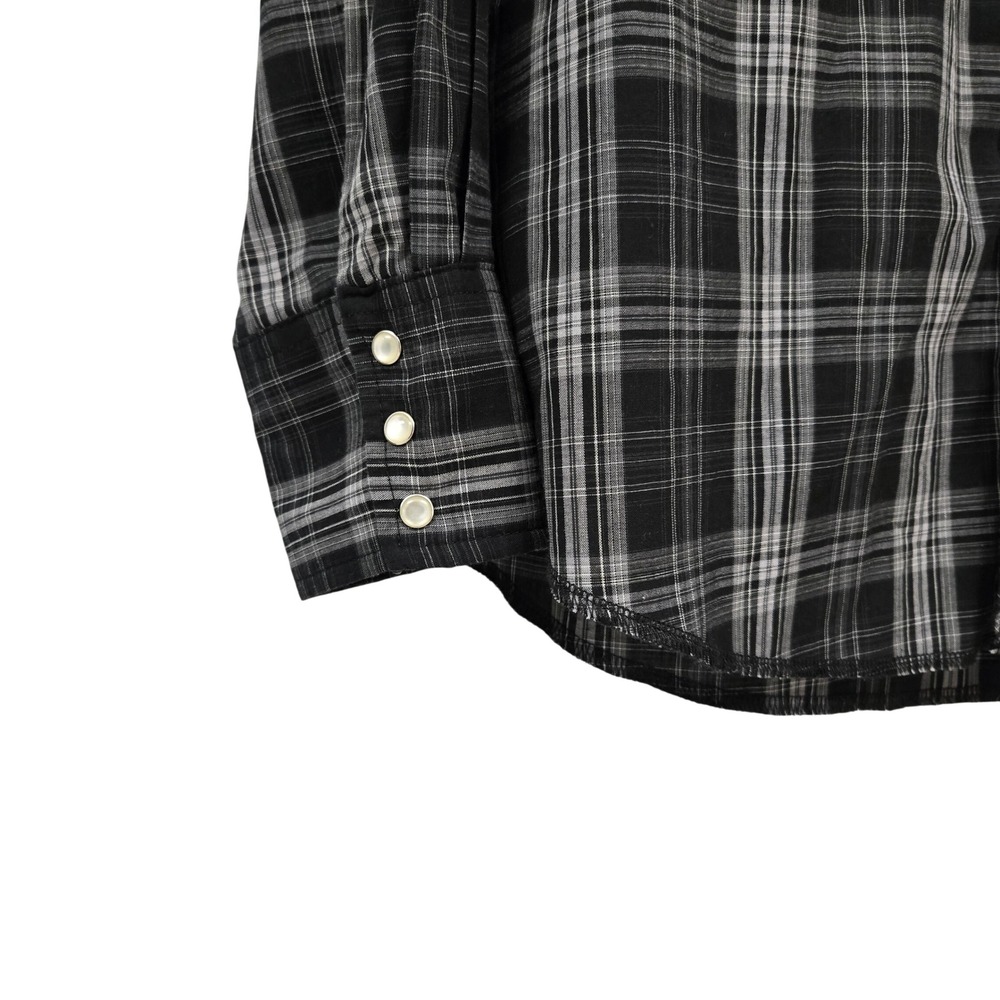 Wrangler Mens Western Plaid Pearl Snap Long Sleeve Shirt Black Grey Medium - Picture 6 of 13